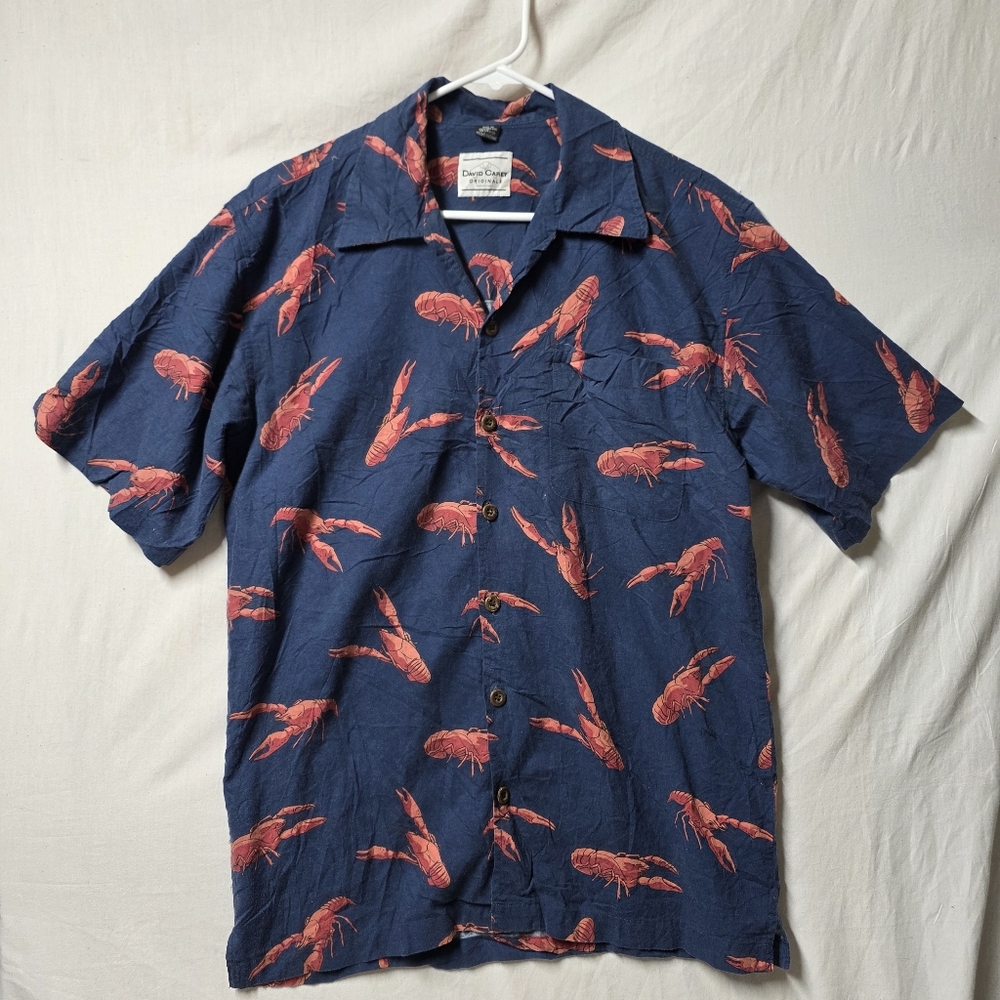 MENS DAVID CAREY ORIGINALS NAVY PRINT BUTTON UP SHORT SLEEVE SHIRT M